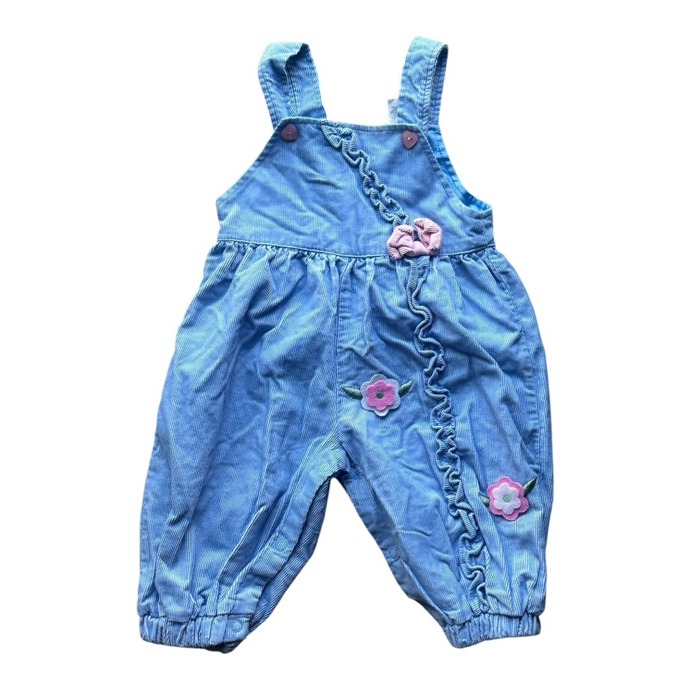 Vintage Baby Girl 12 Months Corduroy Romper Overalls Floral Bow